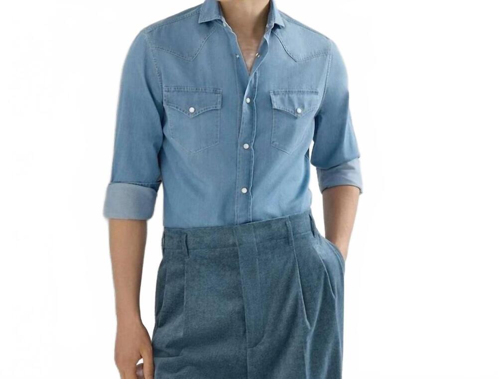 NEW BRUNELLO CUCINELLI lightweight western shirt in blue